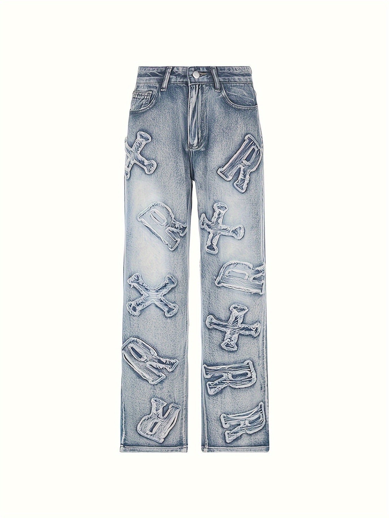 Emmiol Letter Patch Faded Boyfriend Jeans