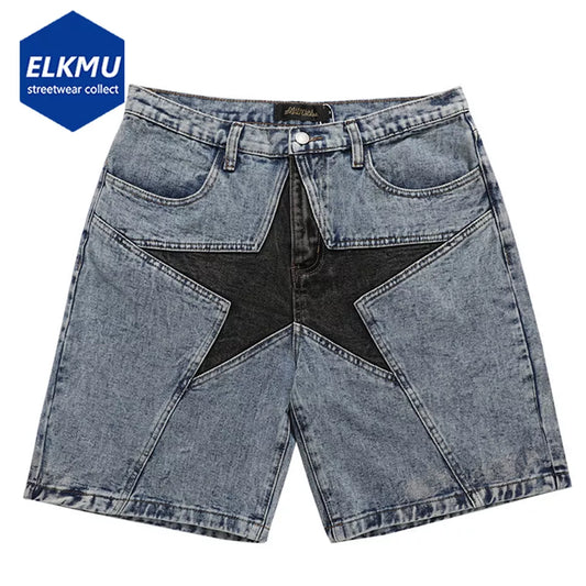 Streetwear Harajuku Denim Shorts 2022 New Men Patchwork Oversized Hip Hop Blue Jeans Shorts Summer Casual Loose Shorts